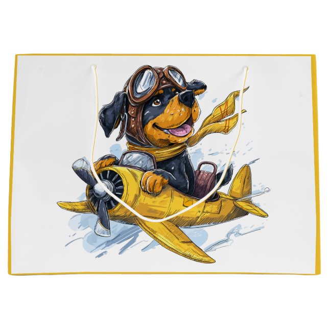 Rottweiler Dog Pilot Airplane Large Gift Bag (Front)