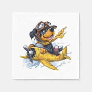 Rottweiler Dog Pilot Airplane Napkins