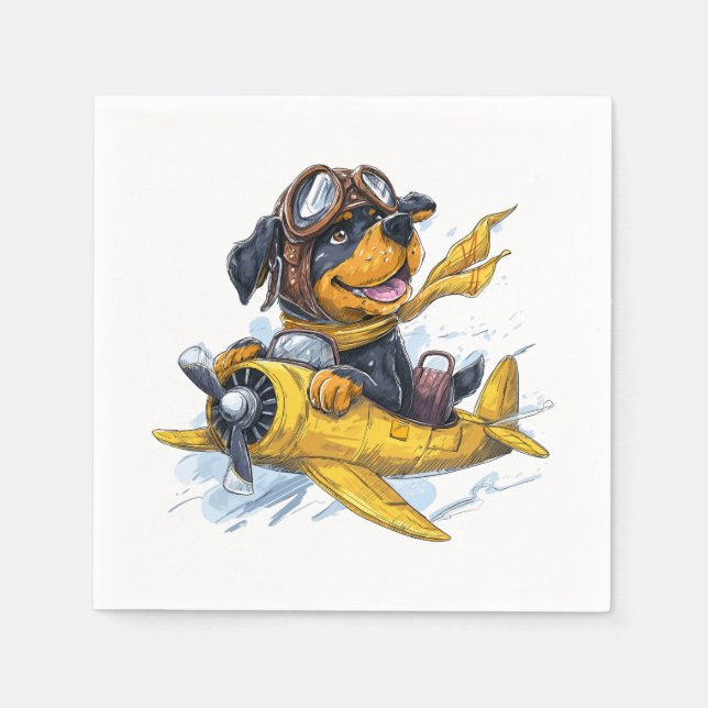 Rottweiler Dog Pilot Airplane Napkins (Front)