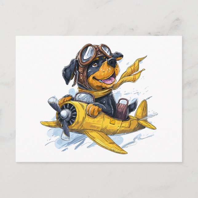 Rottweiler Dog Pilot Airplane Postcard (Front)