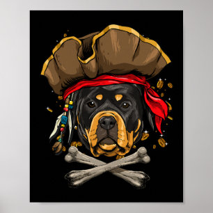 Rottweiler Dog Pirate Jolly Roger Flag Crossbones  Poster