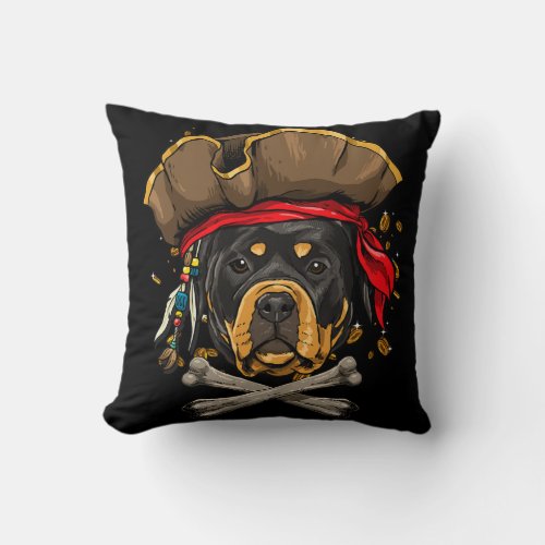 Rottweiler Dog Pirate Jolly Roger Flag Crossbones  Throw Pillow