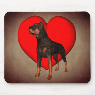 Rottweiler Dog Red Heart Mouse Pad