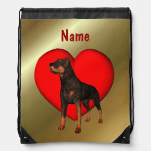Rottweiler Dog Red Heart Personalized Drawstring Bag
