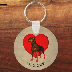 Rottweiler Dog Red Heart Personalized  Keychain