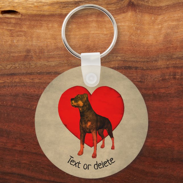Rottweiler Dog Red Heart Personalized  Keychain (Front)