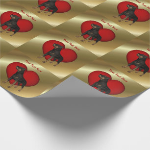 Rottweiler Dog Red Heart Wrapping Paper