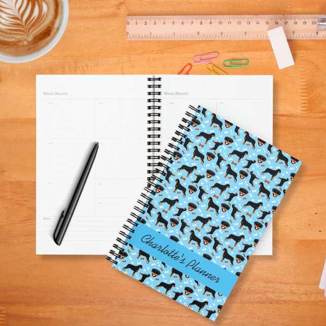 Rottweiler Dog Rotties Blue Calendar Planner (Rottweiler Dogs Pattern Planner in blue)