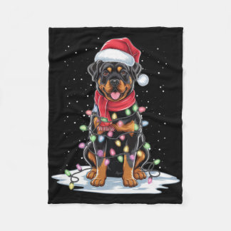 Rottweiler Dog Santa Hat Christmas Tree Light Xmas Fleece Blanket