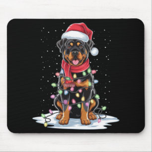 Rottweiler Dog Santa Hat Christmas Tree Light Xmas Mouse Pad
