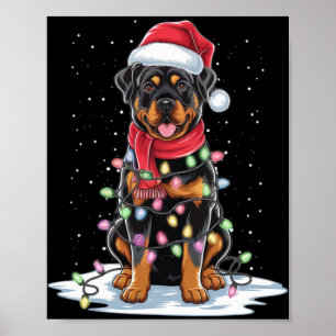 Rottweiler Dog Santa Hat Christmas Tree Light Xmas Poster