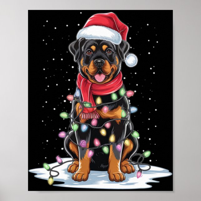 Rottweiler Dog Santa Hat Christmas Tree Light Xmas Poster (Front)