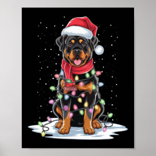 Rottweiler Dog Santa Hat Christmas Tree Light Xmas Poster