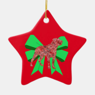Rottweiler Dog Silhouette Green Bow Christmas Ceramic Ornament