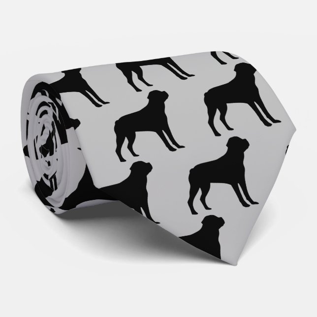 Rottweiler Dog Silhouette Neck Tie (Rolled)