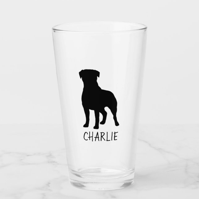 Rottweiler Dog Silhouette Personalized Rottie Glass (Front)