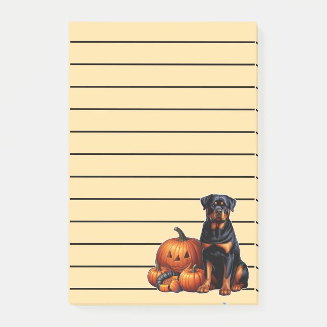 Rottweiler Dog Sitting by Halloween Pumpkins Post-it Notes (Front)