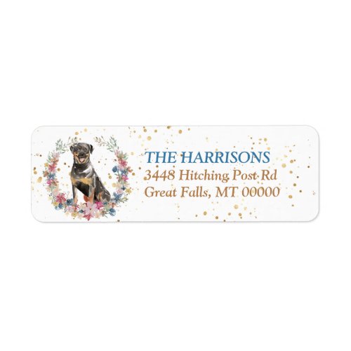 Rottweiler Dog Spring Flowers Wreath Label