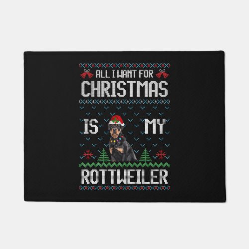 Rottweiler Dog Ugly Christmas Sweater Doormat