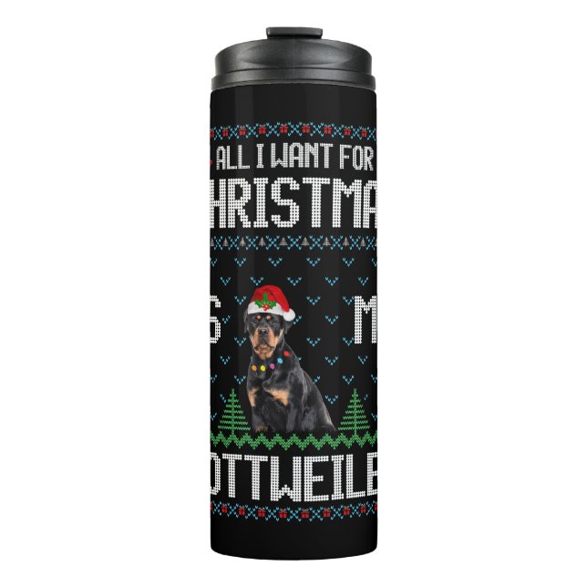 Rottweiler Dog Ugly Christmas Sweater Thermal Tumbler (Front)