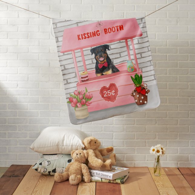 Rottweiler Dog Valentine's Day Kissing Booth Baby Blanket (In Situ)