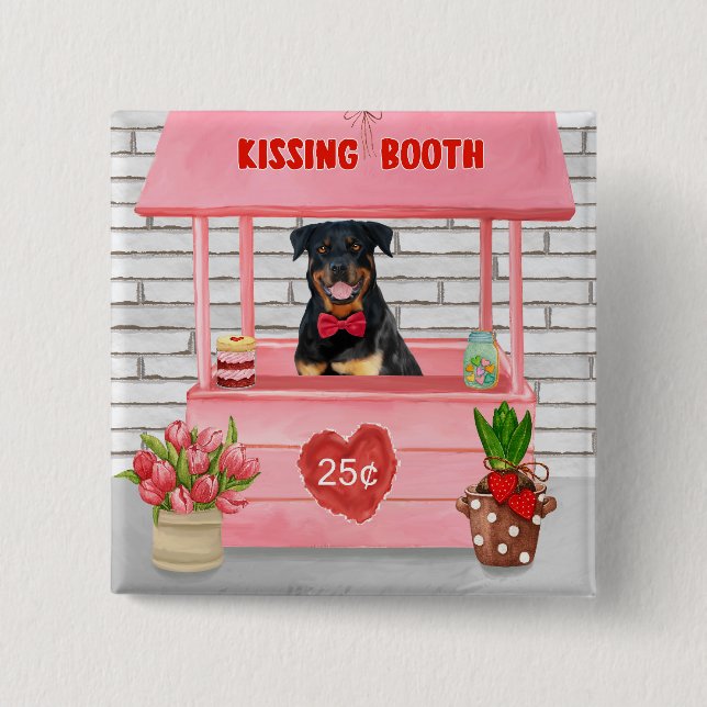 Rottweiler Dog Valentine's Day Kissing Booth Button (Front)
