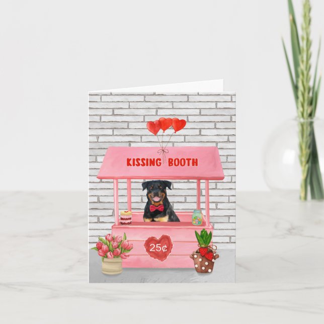 Rottweiler Dog Valentine's Day Kissing Booth Card (Front)