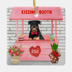 Rottweiler Dog Valentine's Day Kissing Booth Ceramic Ornament