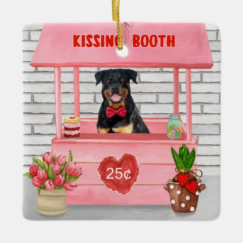 Rottweiler Dog Valentines Day Kissing Booth Ceramic Ornament