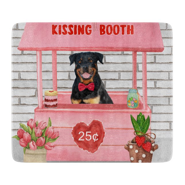 Rottweiler Dog Valentine's Day Kissing Booth Cutting Board (Front)