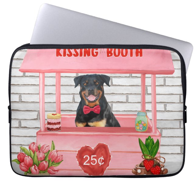 Rottweiler Dog Valentine's Day Kissing Booth Laptop Sleeve (Front)