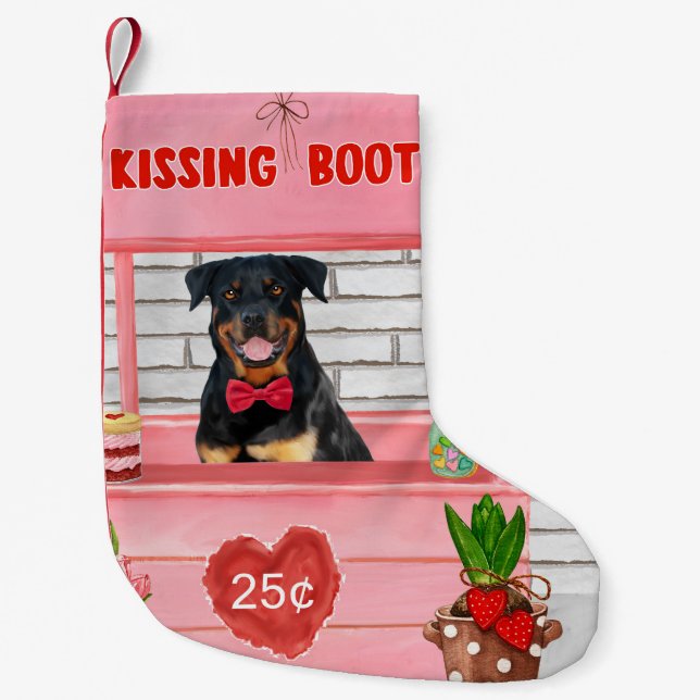 Rottweiler Dog Valentine's Day Kissing Booth Small Christmas Stocking (Front)