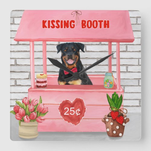 Rottweiler Dog Valentines Day Kissing Booth Square Wall Clock