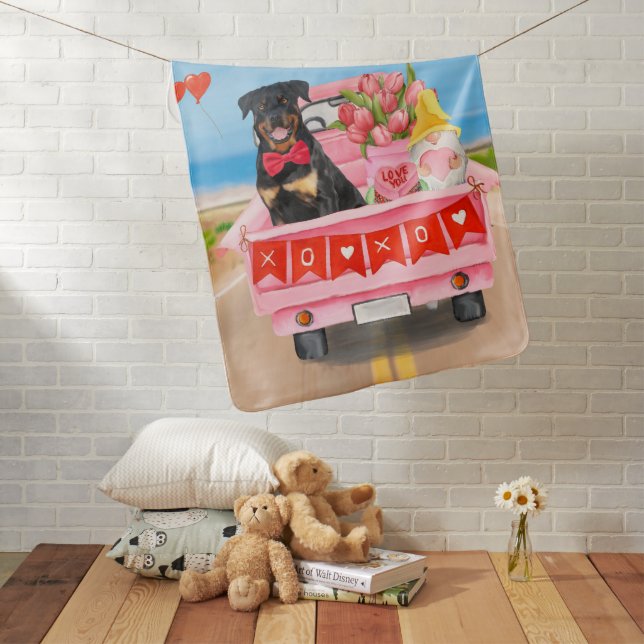 Rottweiler Dog Valentine's Day Truck Baby Blanket (In Situ)