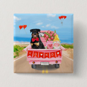 Rottweiler Dog Valentine's Day Truck Hearts Button