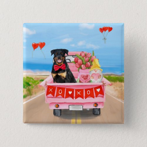 Rottweiler Dog Valentines Day Truck Hearts Button