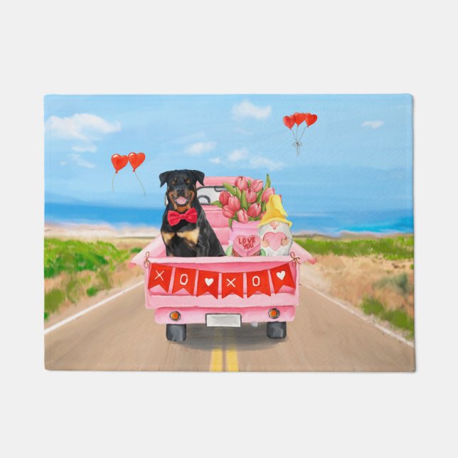 Rottweiler Dog Valentine's Day Truck Hearts Doormat (Front)