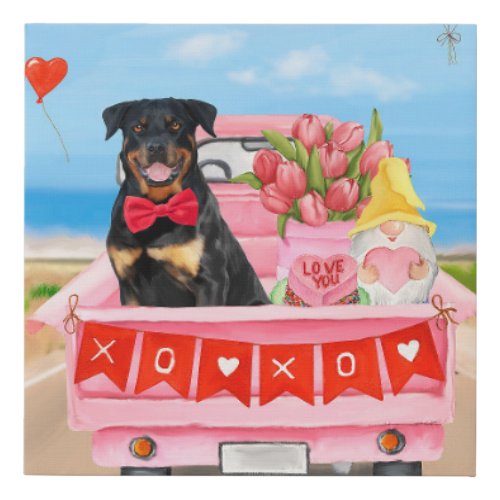 Rottweiler Dog Valentines Day Truck Hearts Faux Canvas Print