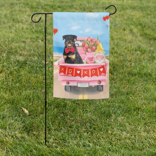 Rottweiler Dog Valentine's Day Truck Hearts Garden Flag (In SItu)