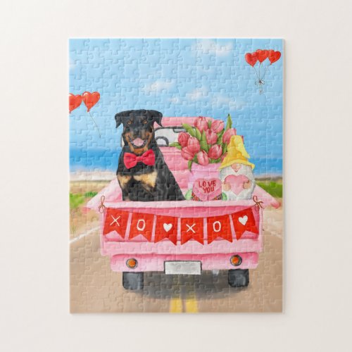 Rottweiler Dog Valentines Day Truck Hearts Jigsaw Puzzle