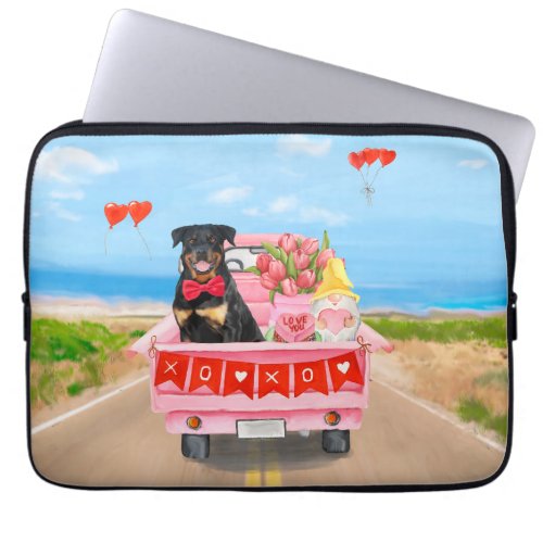 Rottweiler Dog Valentines Day Truck Hearts Laptop Sleeve