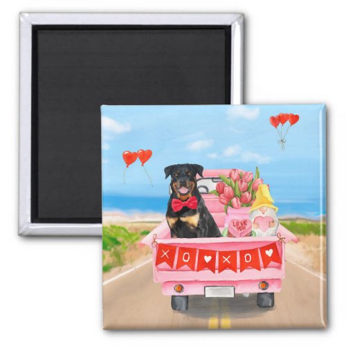 Rottweiler Dog Valentines Day Truck Hearts Magnet