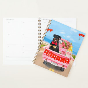 Rottweiler Dog Valentine's Day Truck Hearts Planner