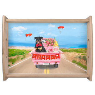 Rottweiler Dog Valentine's Day Truck Hearts Serving Tray