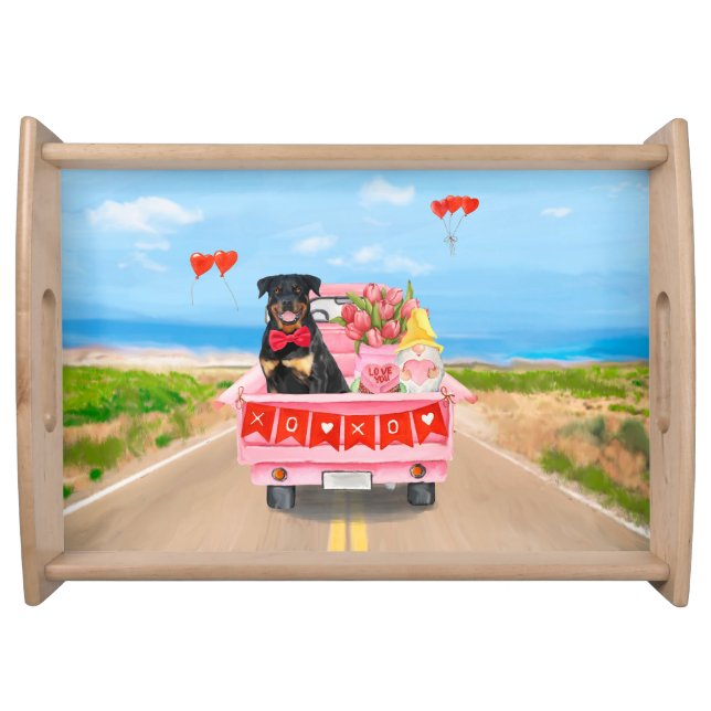 Rottweiler Dog Valentine's Day Truck Hearts Serving Tray (Front)