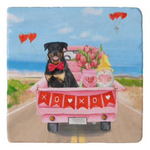 Rottweiler Dog Valentine's Day Truck Hearts Trivet