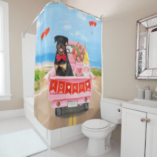 Rottweiler Dog Valentine's Day Truck Shower Curtain