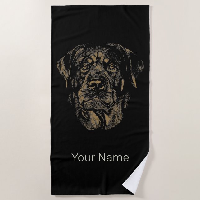 Rottweiler Dog Vintage Portrait Rottie Design Beach Towel (Front)