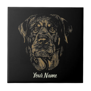 Rottweiler Dog Vintage Portrait Rottie Design Ceramic Tile