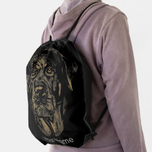 Rottweiler Dog Vintage Portrait Rottie Design Drawstring Bag